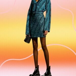 NWT ROTATE Birger Christensen ‘Kristinia’ Striped Skirt in “Crystal Teal” Size 2